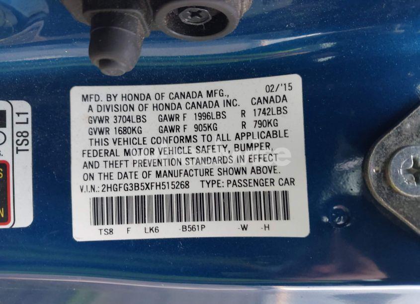 Photo 9 of 2015 Honda Civic LX (VIN 2HGFG3B5XFH515268)