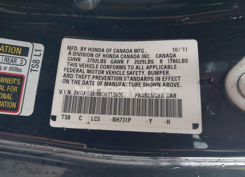 Photo 9 of 2012 Honda Civic EX (VIN 2HGFG3B80CH512806)