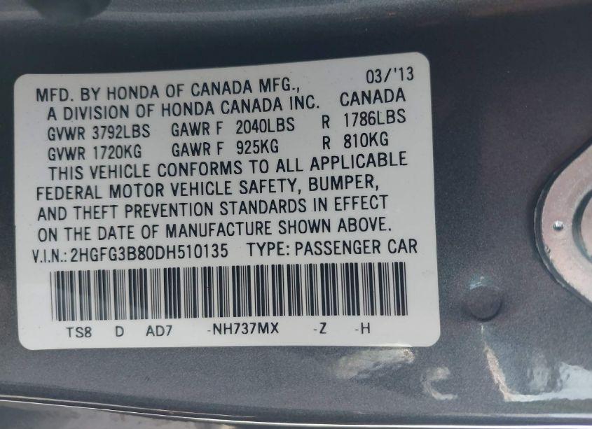 Photo 9 of 2013 Honda Civic EX (VIN 2HGFG3B80DH510135)