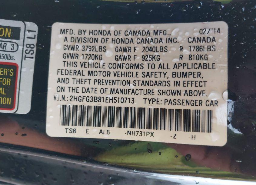 Photo 9 of 2014 Honda Civic EX (VIN 2HGFG3B81EH510713)