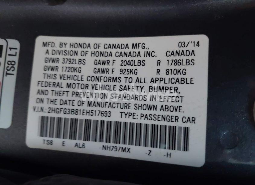 Photo 9 of 2014 Honda Civic EX (VIN 2HGFG3B81EH517693)