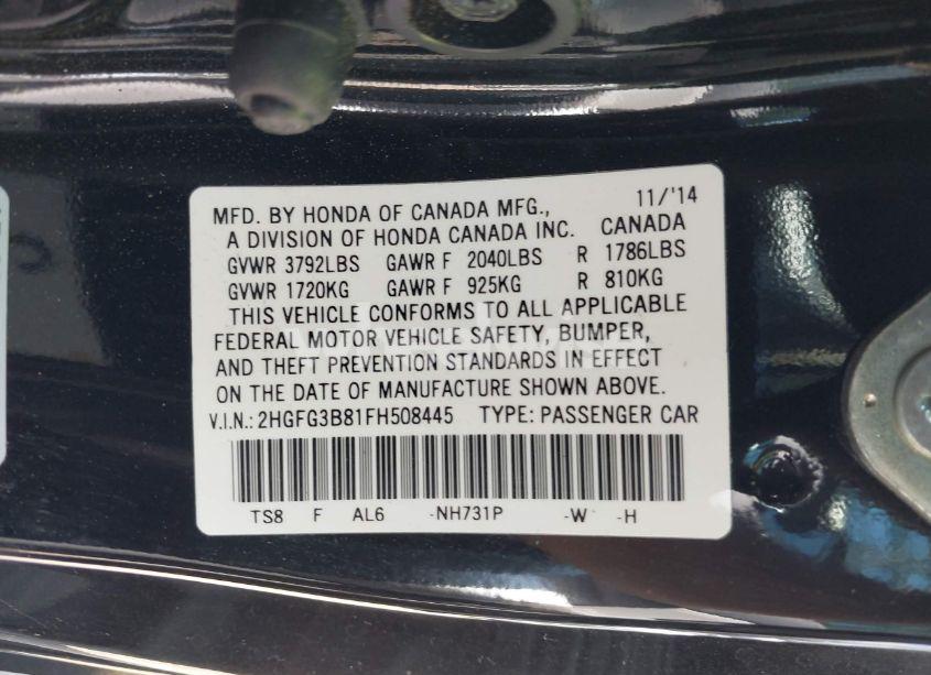 Photo 9 of 2015 Honda Civic EX (VIN 2HGFG3B81FH508445)