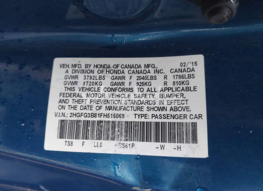 Photo 9 of 2015 Honda Civic EX (VIN 2HGFG3B81FH515069)