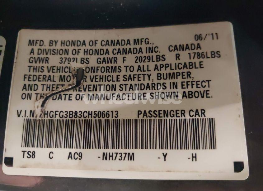 Photo 9 of 2012 Honda Civic EX (VIN 2HGFG3B83CH506613)