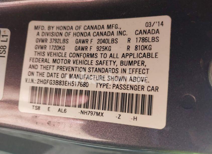 Photo 9 of 2014 Honda Civic EX (VIN 2HGFG3B83EH517680)