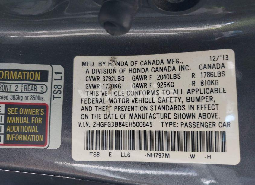 Photo 9 of 2014 Honda Civic EX (VIN 2HGFG3B84EH500645)