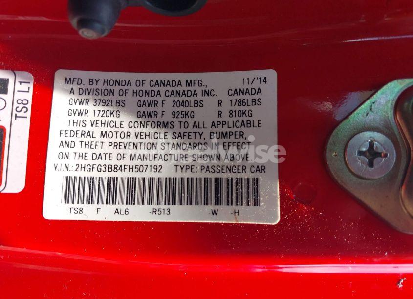Photo 9 of 2015 Honda Civic EX (VIN 2HGFG3B84FH507192)