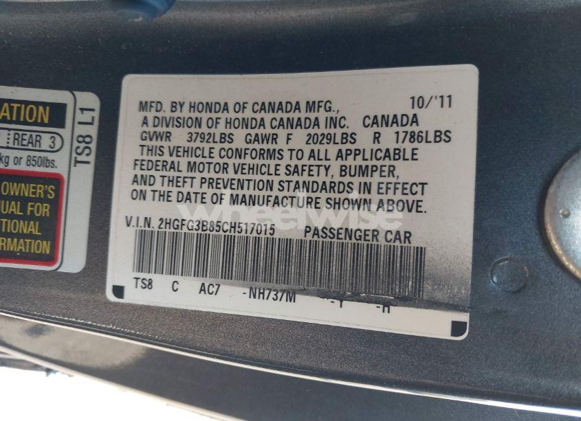 Photo 9 of 2012 Honda Civic EX (VIN 2HGFG3B85CH517015)