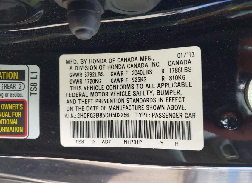 Photo 9 of 2013 Honda Civic EX (VIN 2HGFG3B85DH502256)