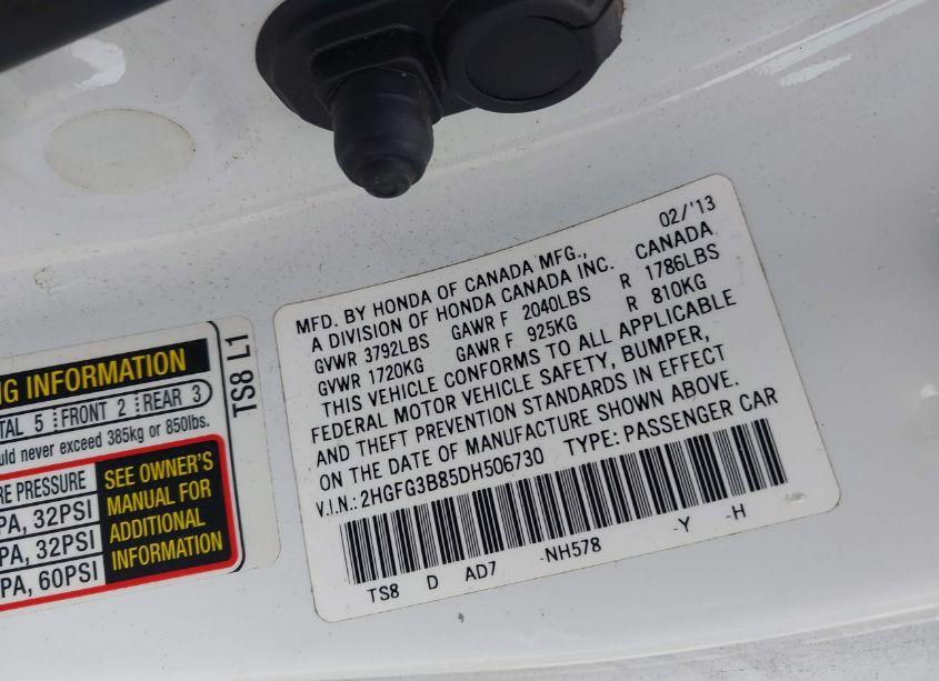 Photo 9 of 2013 Honda Civic EX (VIN 2HGFG3B85DH506730)