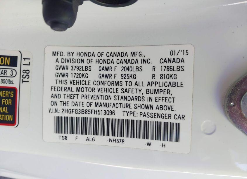 Photo 9 of 2015 Honda Civic EX (VIN 2HGFG3B85FH513096)