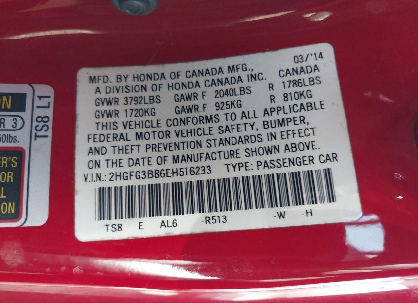 Photo 9 of 2014 Honda Civic EX (VIN 2HGFG3B86EH516233)