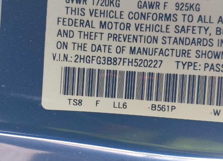 Photo 9 of 2015 Honda Civic EX (VIN 2HGFG3B87FH520227)