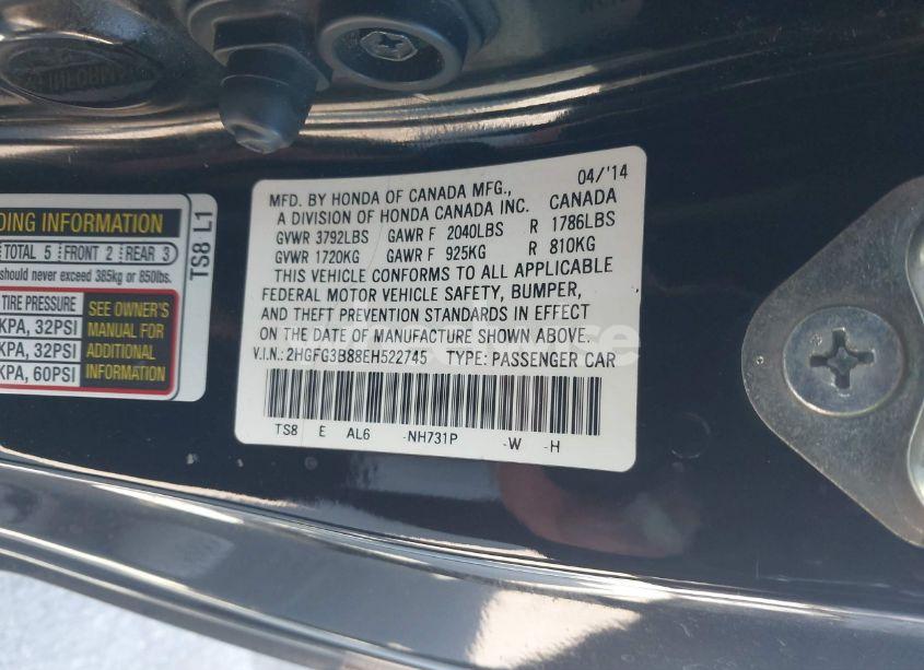 Photo 8 of 2014 Honda Civic EX (VIN 2HGFG3B88EH522745)