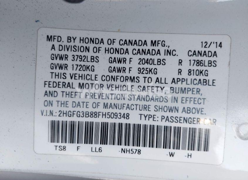 Photo 9 of 2015 Honda Civic EX (VIN 2HGFG3B88FH509348)