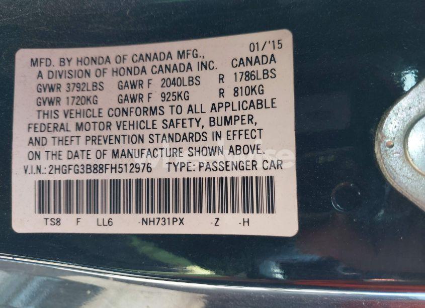 Photo 9 of 2015 Honda Civic EX (VIN 2HGFG3B88FH512976)