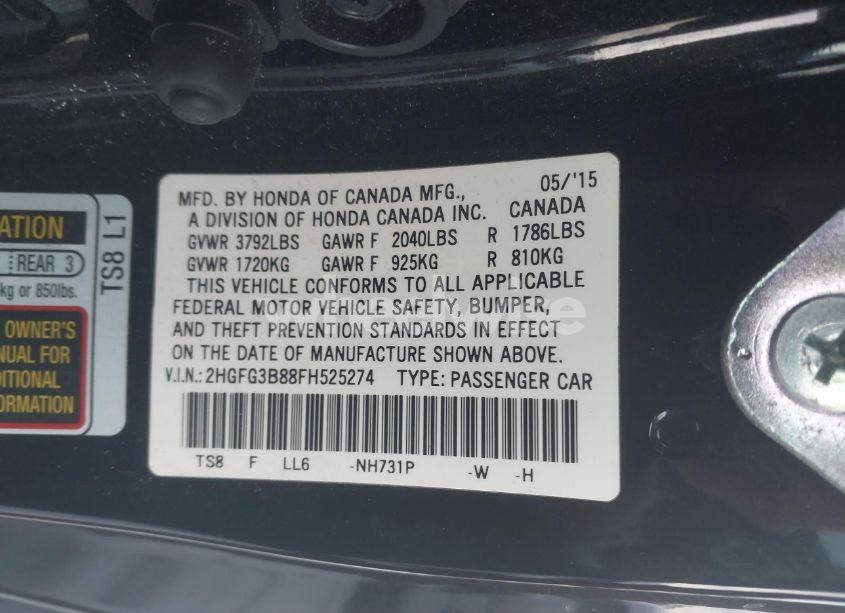 Photo 9 of 2015 Honda Civic EX (VIN 2HGFG3B88FH525274)