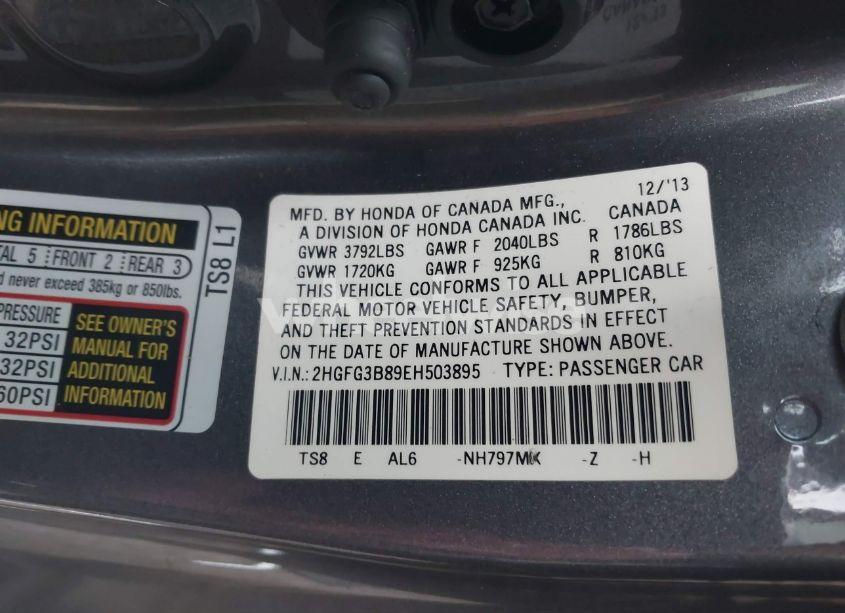 Photo 9 of 2014 Honda Civic EX (VIN 2HGFG3B89EH503895)