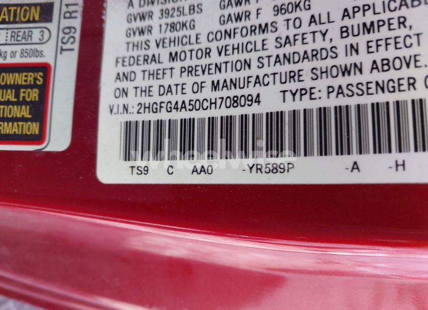 Photo 9 of 2012 Honda Civic SI (VIN 2HGFG4A50CH708094)