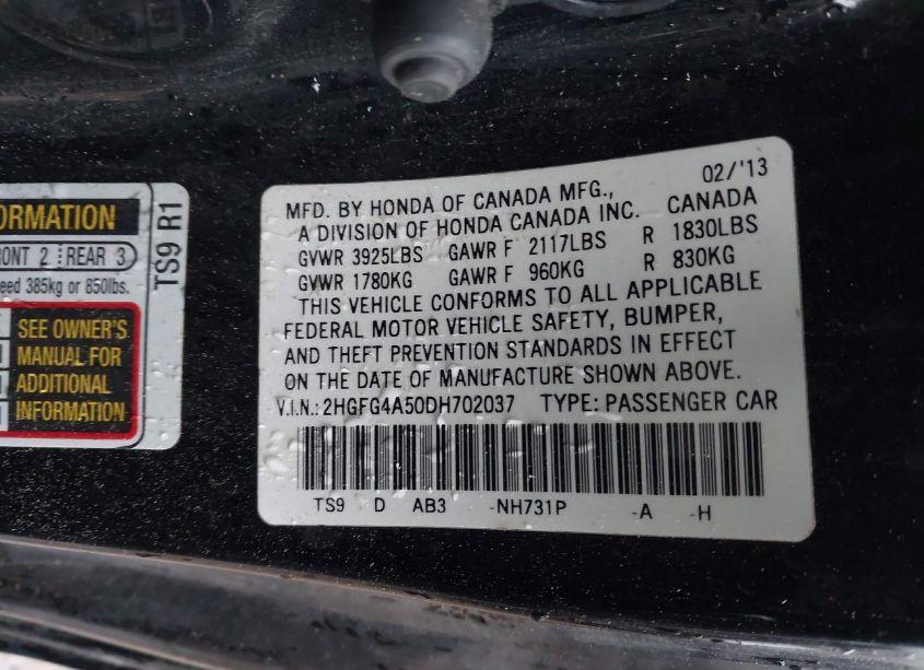 Photo 9 of 2013 Honda Civic SI (VIN 2HGFG4A50DH702037)