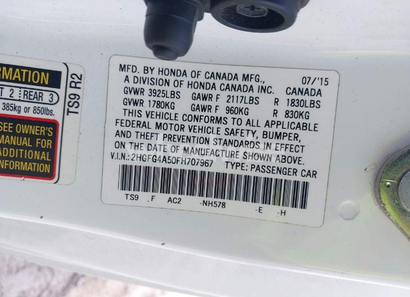 Photo 9 of 2015 Honda Civic SI (VIN 2HGFG4A50FH707967)