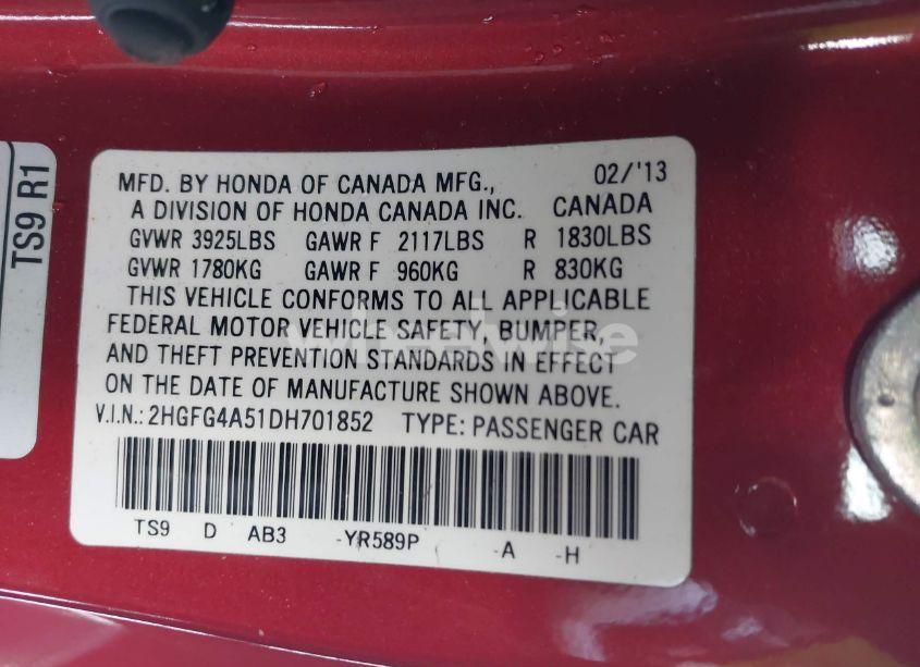 Photo 9 of 2013 Honda Civic SI (VIN 2HGFG4A51DH701852)