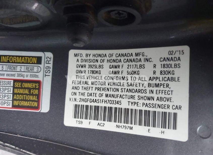 Photo 9 of 2015 Honda Civic SI (VIN 2HGFG4A51FH703345)
