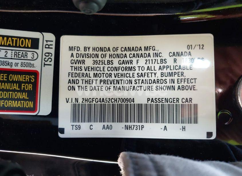 Photo 9 of 2012 Honda Civic SI (VIN 2HGFG4A52CH700904)