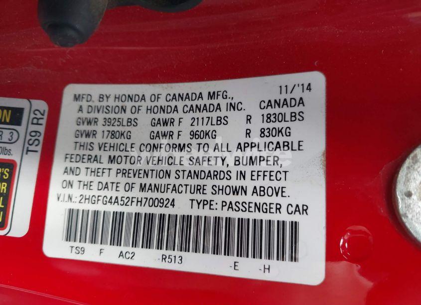 Photo 9 of 2015 Honda Civic SI (VIN 2HGFG4A52FH700924)