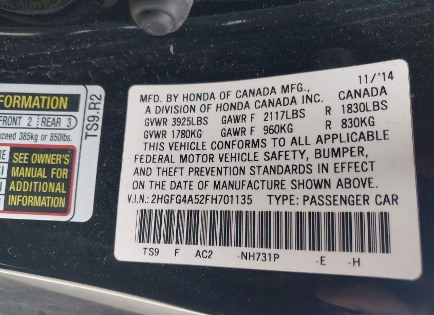 Photo 9 of 2015 Honda Civic SI (VIN 2HGFG4A52FH701135)