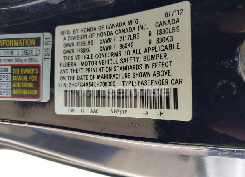 Photo 9 of 2012 Honda Civic SI (VIN 2HGFG4A54CH706090)