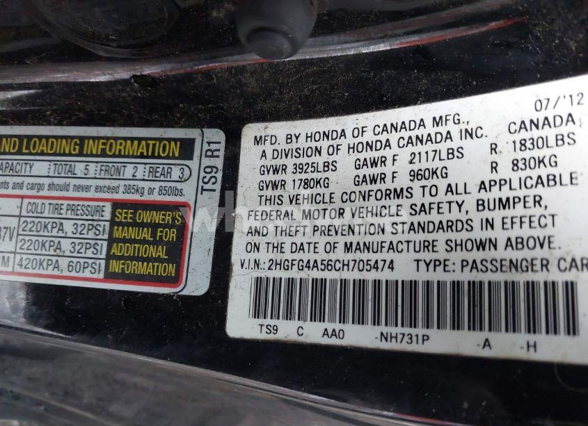 Photo 9 of 2012 Honda Civic SI (VIN 2HGFG4A56CH705474)