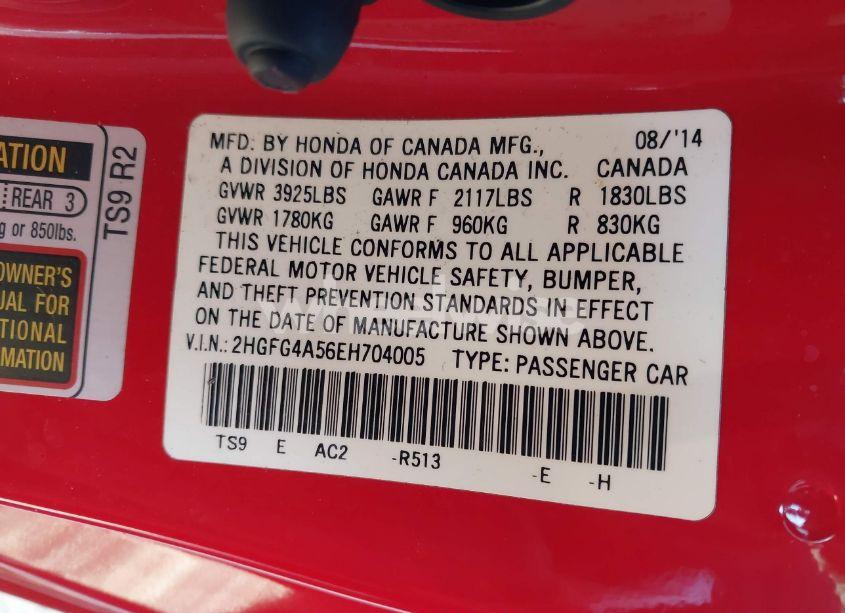 Photo 9 of 2014 Honda Civic SI (VIN 2HGFG4A56EH704005)