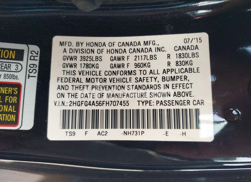 Photo 9 of 2015 Honda Civic SI (VIN 2HGFG4A56FH707455)