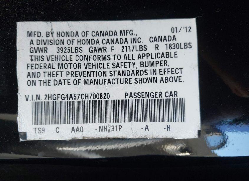 Photo 9 of 2012 Honda Civic SI (VIN 2HGFG4A57CH700820)