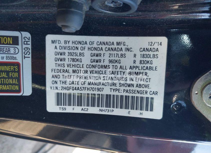 Photo 9 of 2015 Honda Civic SI (VIN 2HGFG4A57FH701907)