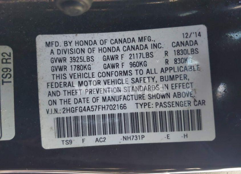 Photo 9 of 2015 Honda Civic SI (VIN 2HGFG4A57FH702166)