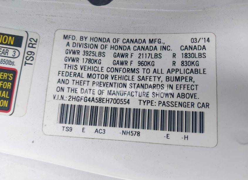 Photo 9 of 2014 Honda Civic SI (VIN 2HGFG4A58EH700554)