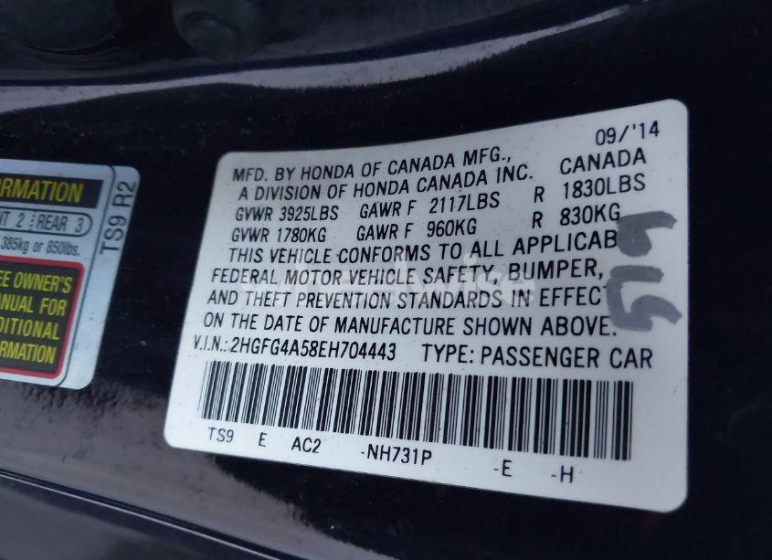 Photo 9 of 2014 Honda Civic SI (VIN 2HGFG4A58EH704443)