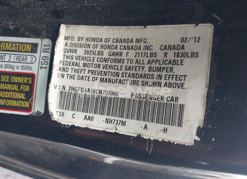 Photo 9 of 2012 Honda Civic SI (VIN 2HGFG4A59CH702066)