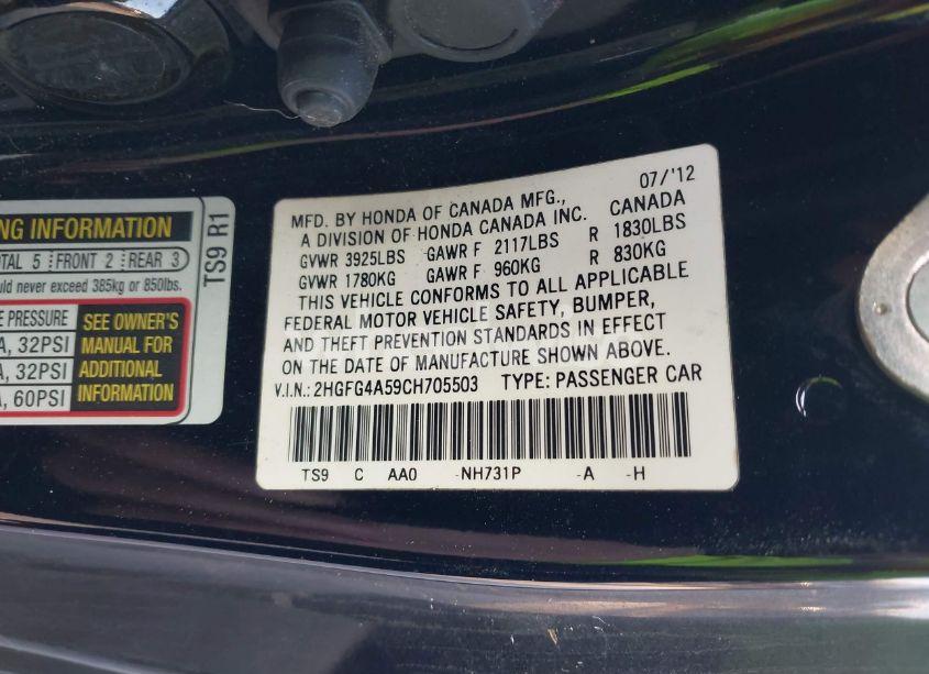 Photo 9 of 2012 Honda Civic SI (VIN 2HGFG4A59CH705503)