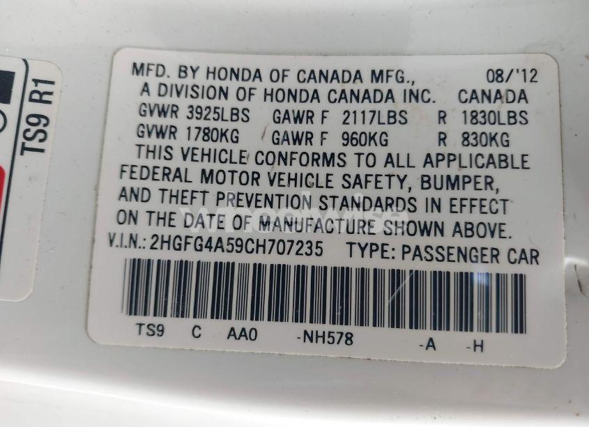 Photo 9 of 2012 Honda Civic SI (VIN 2HGFG4A59CH707235)