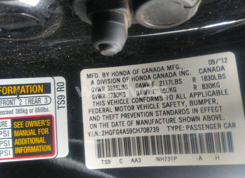 Photo 9 of 2012 Honda Civic SI (VIN 2HGFG4A59CH708739)