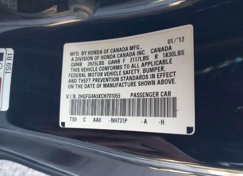 Photo 9 of 2012 Honda Civic SI (VIN 2HGFG4A5XCH701055)