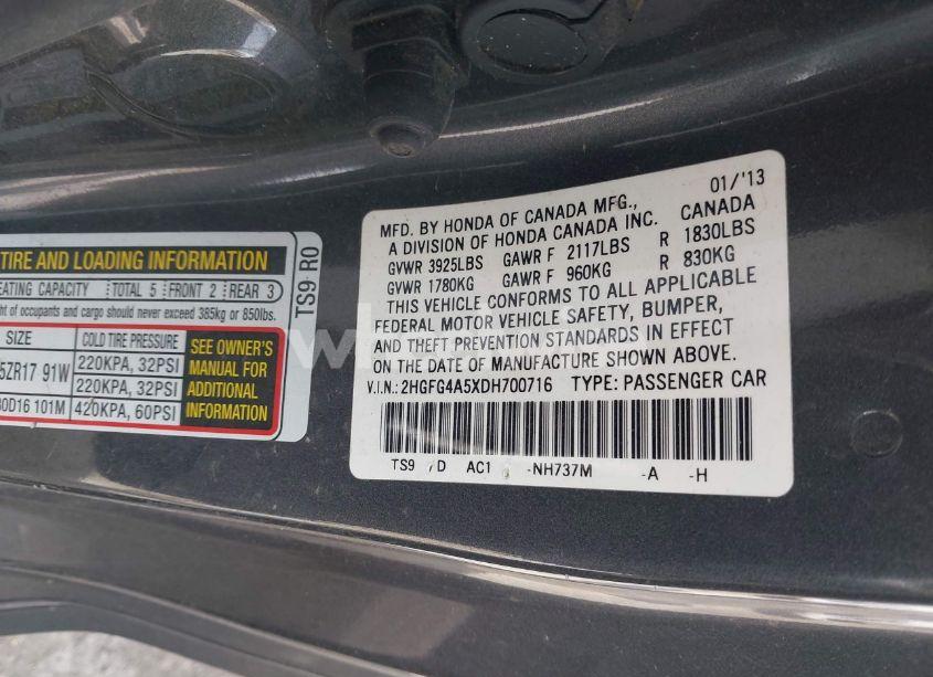 Photo 9 of 2013 Honda Civic SI (VIN 2HGFG4A5XDH700716)