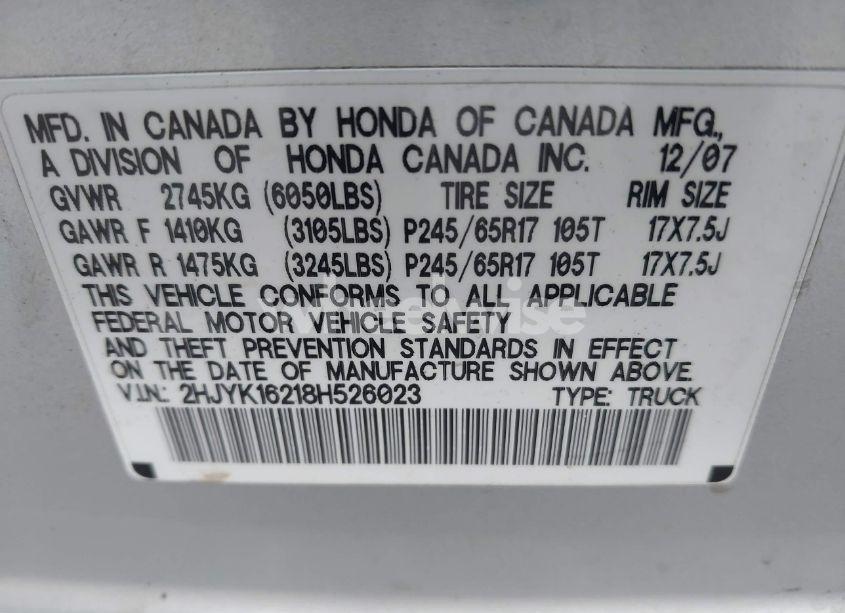 Photo 9 of 2008 Honda Ridgeline RT (VIN 2HJYK16218H526023)