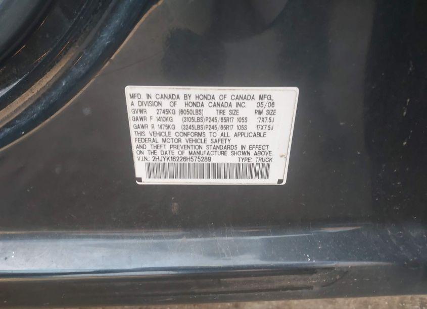 Photo 9 of 2006 Honda Ridgeline RT (VIN 2HJYK16226H575289)