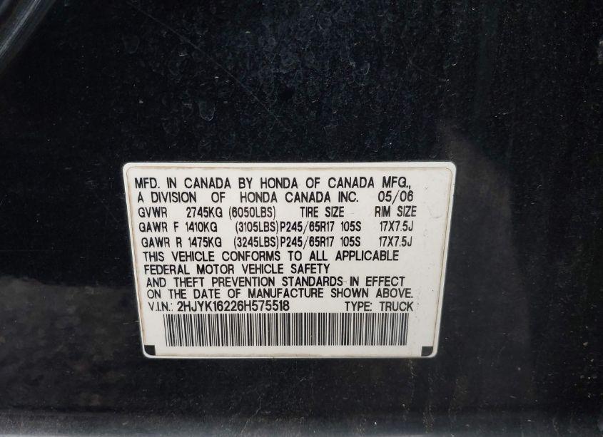 Photo 9 of 2006 Honda Ridgeline RT (VIN 2HJYK16226H575518)