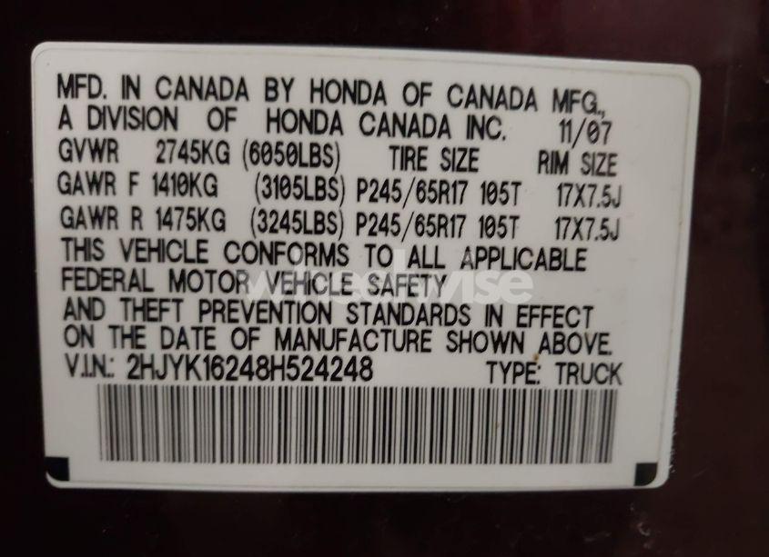 Photo 9 of 2008 Honda Ridgeline RT (VIN 2HJYK16248H524248)