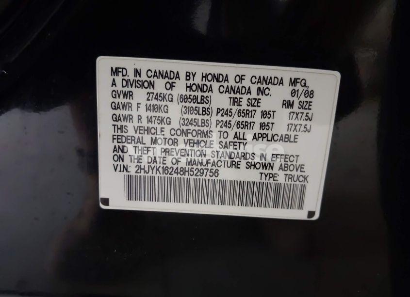 Photo 9 of 2008 Honda Ridgeline RT (VIN 2HJYK16248H529756)